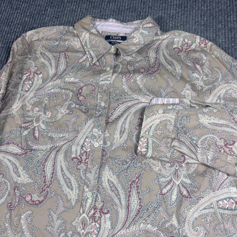 Chaps Shirt Men's 2XL Paisley No Iron Long Sleeve Button Down Causal Stretch